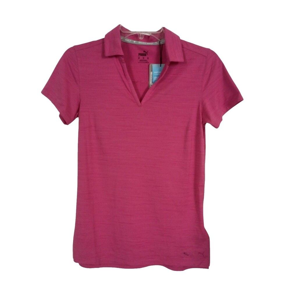 Puma Womens Golf Polo Shirt Small Pink Fuchsia Short Sleeve Performance *Flaw*